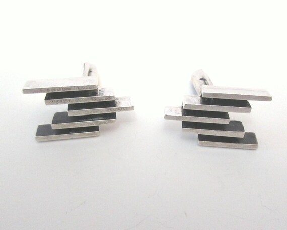 Solid Sterling Silver Cuff Links, Geometric Cuff … - image 3