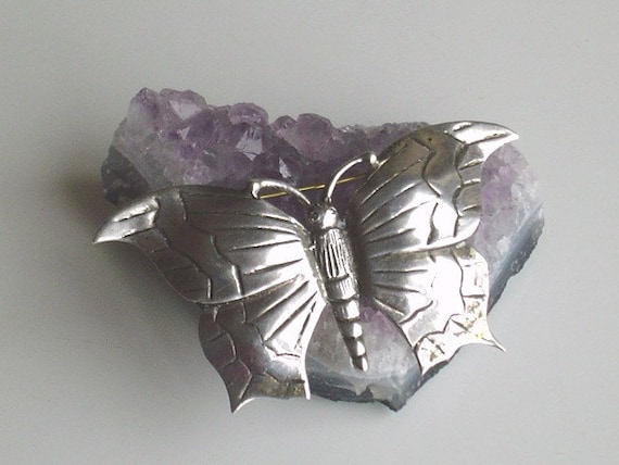 Sterling Butterfly Brooch Huge Vintage Sterling Si