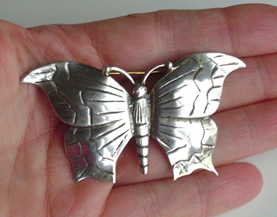 Sterling Butterfly Brooch Huge Vintage Sterling Si