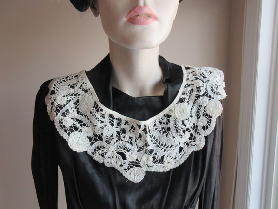 Antique Victorian Hand Made Fine Honiton Lace Col… - image 1