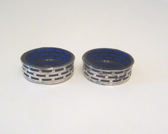 Antique Pierced Open Pair Of Salts With Cobalt Blue Liners