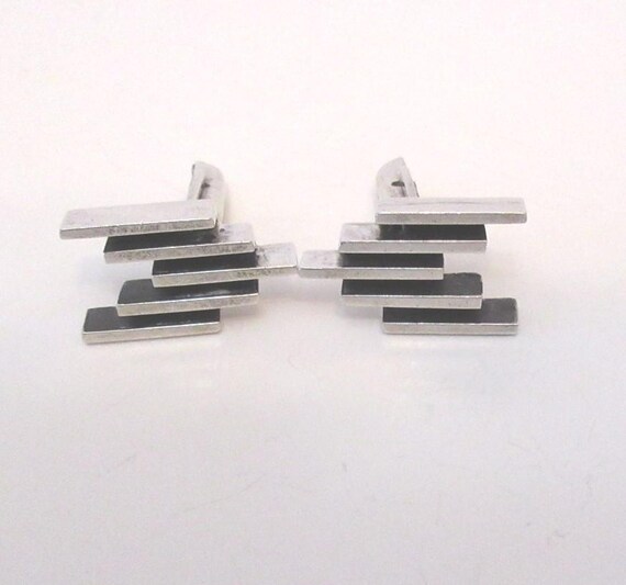 Solid Sterling Silver Cuff Links, Geometric Cuff … - image 1