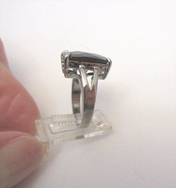 Vintage Solid Sterling Silver Ring With Black Sto… - image 4