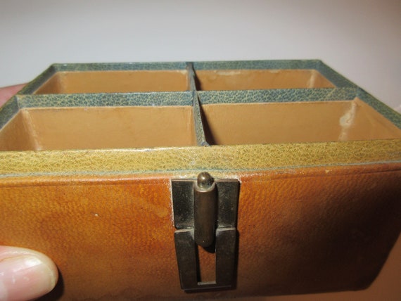 Rare Antique Deco Toiletry Leather Box Travel Set… - image 4