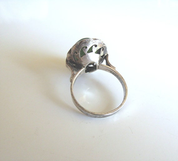 Art Deco Jade Sterling Silver Ring - image 7