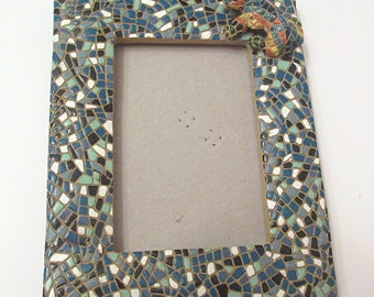 Rare Mosaic Frame With Small Lizard On Top, Unique,  Vintage
