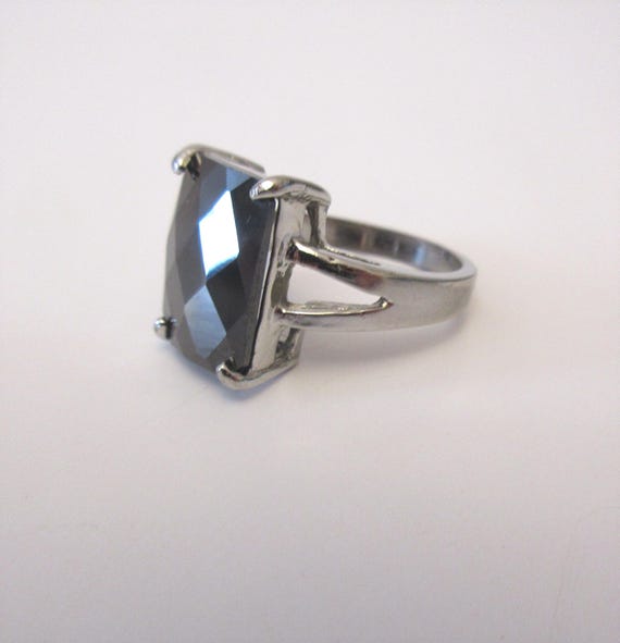 Vintage Solid Sterling Silver Ring With Black Sto… - image 3