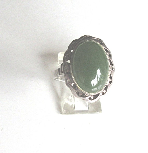 Art Deco Jade Sterling Silver Ring - image 1