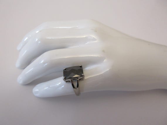 Vintage Solid Sterling Silver Ring With Black Sto… - image 7