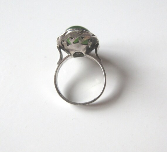 Art Deco Jade Sterling Silver Ring - image 6