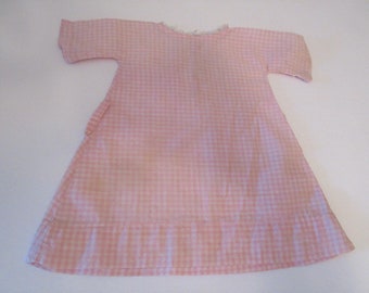 Antique Hand Made Pink Gingham Check Doll Dress