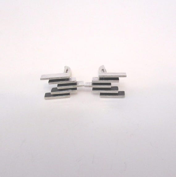 Solid Sterling Silver Cuff Links, Geometric Cuff … - image 2