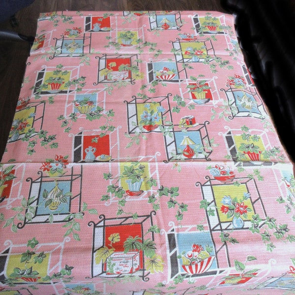 Vintage Pink Floral Barkcloth