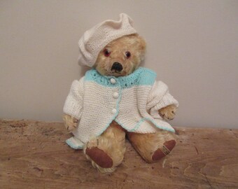 Hand Knit Doll Or Teddy Bear Sweater And Beret, Vintage Wool Sweater