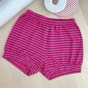 Hemp/Organic Cotton Iyengar Yoga Shorts - (Women&#39;s + Men&#39;s) Pune Style yoga bloomers - Watermelon/Navy Stripe