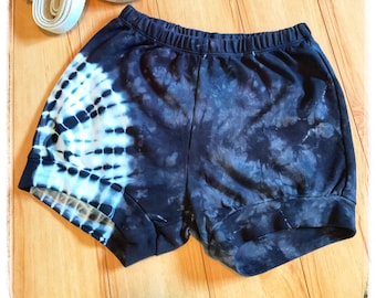 Tie Dye Iyengar Yoga Shorts - Women's + Men's, Pune Style yoga bloomers - Black Spiral