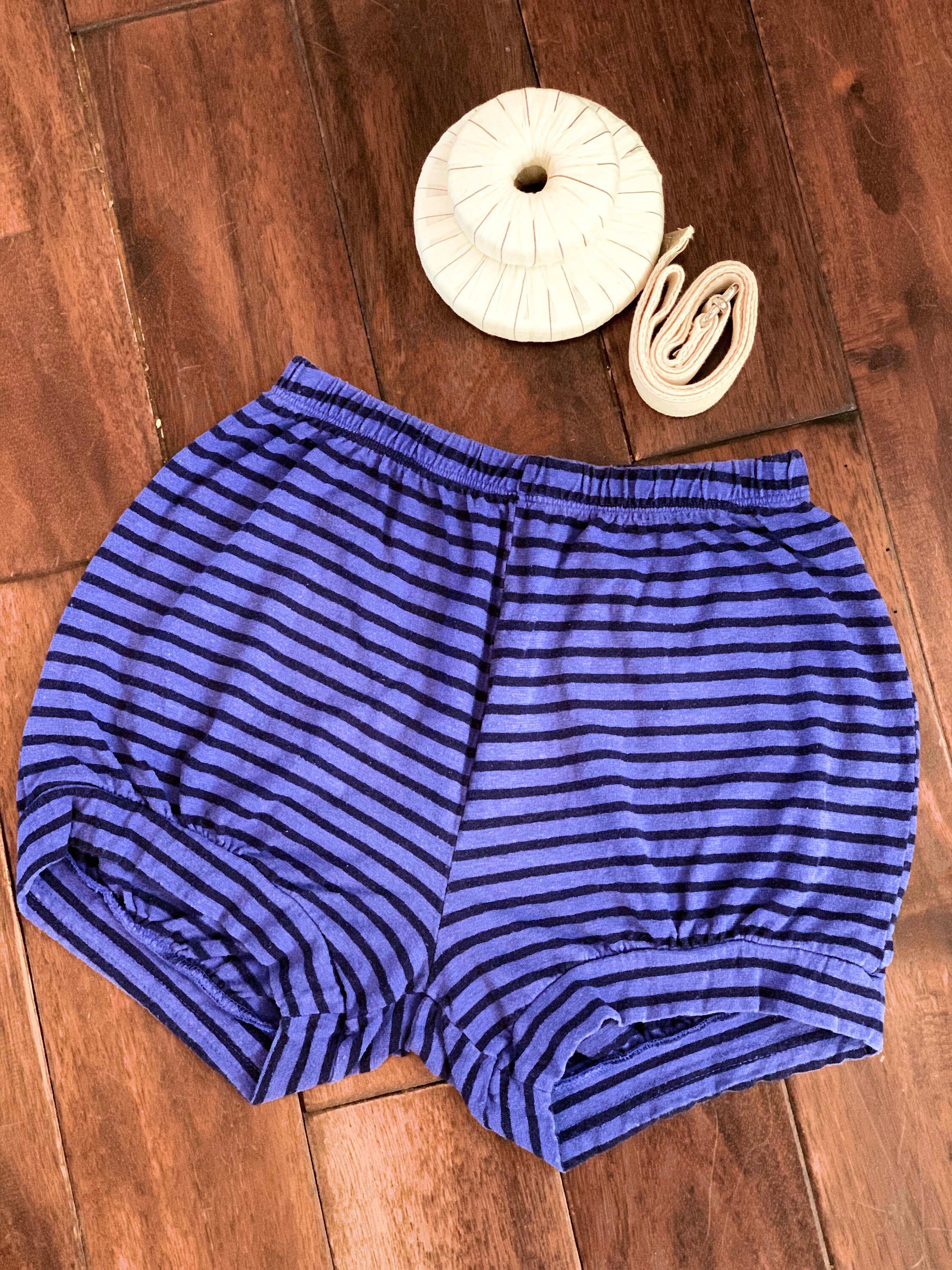 Hemp/organic Cotton Iyengar Yoga Shorts women's Men's Pune Style Yoga  Bloomers Midnight Blue/navy Stripe 