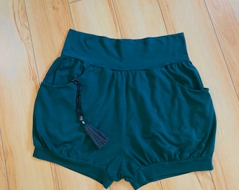 Yoga Pocket Shorts - (Women's + Men's) Pune Style yoga shorts with Pockets - Deep Emerald