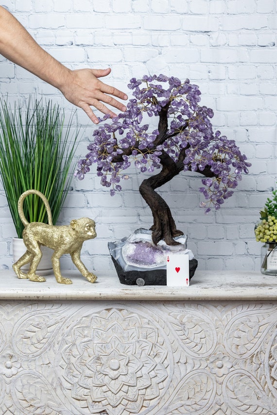 25" Tall Amethyst Gemstone Bonsai Tree With Large Amethyst Cluster Base -  Gemstone Tree - Home Decoration - Amethyst - Etsy