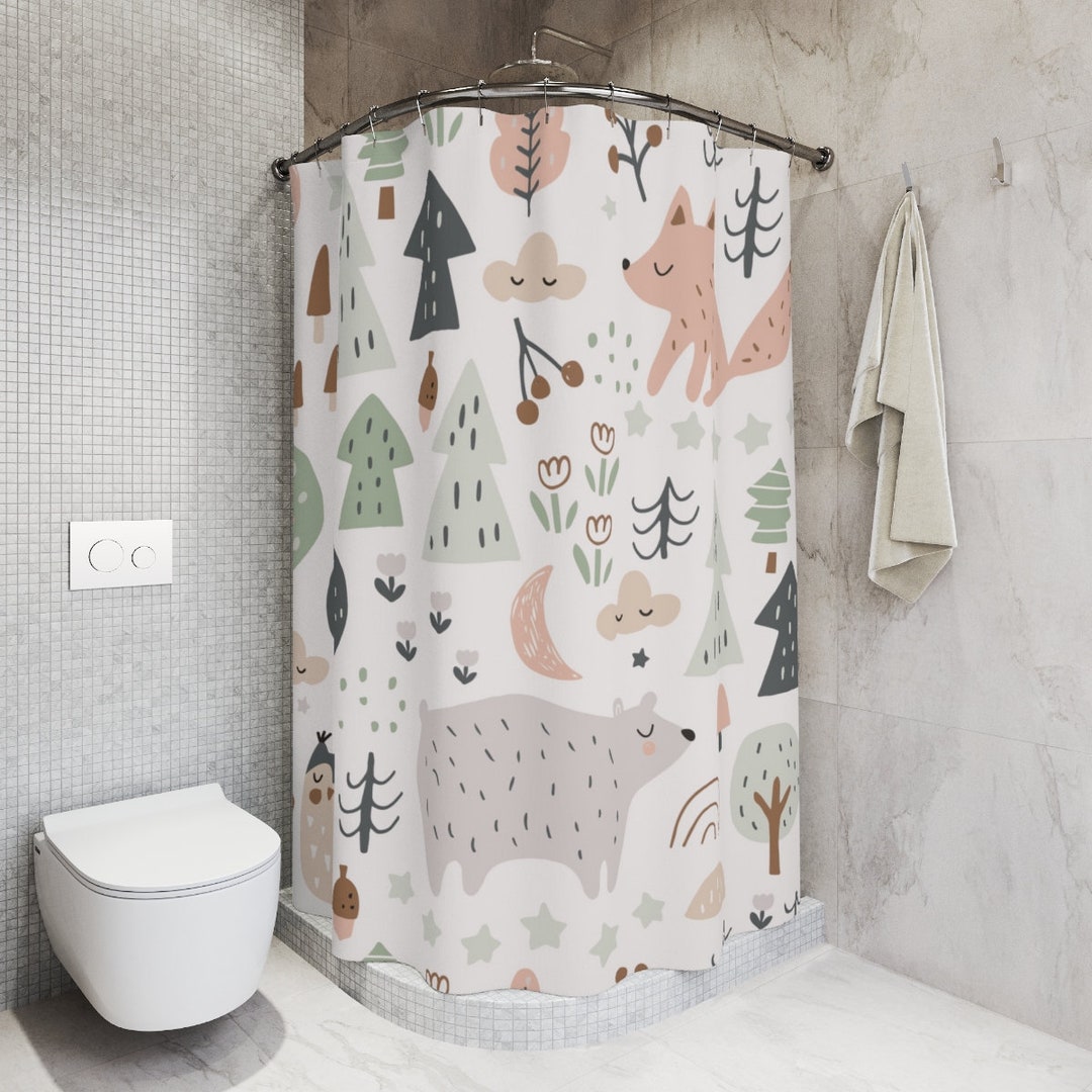 Woodland Shower Curtain Kids Shower Curtain Cute Shower Curtain Boho