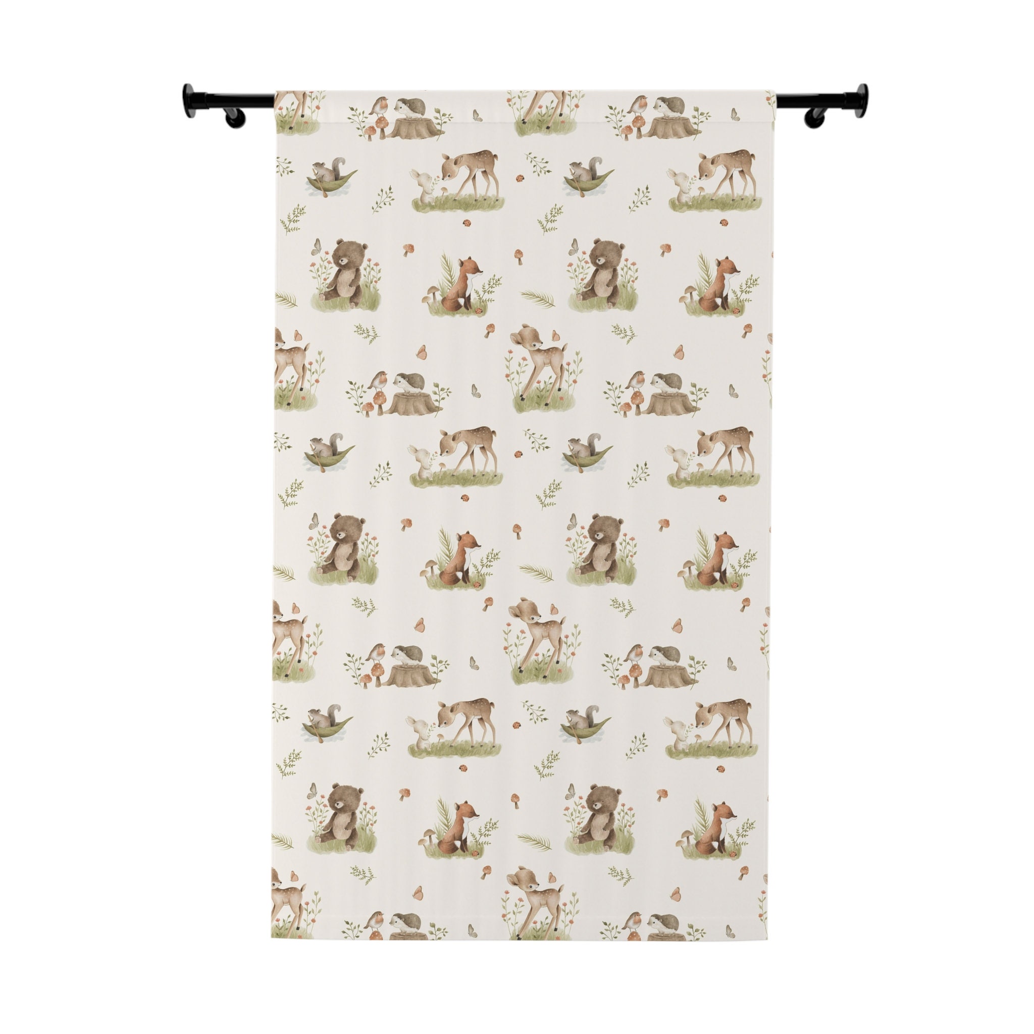 Woodland Window Curtains Kids Room Decor Forest Curtains Beige Modern Nursery Wodland Animals