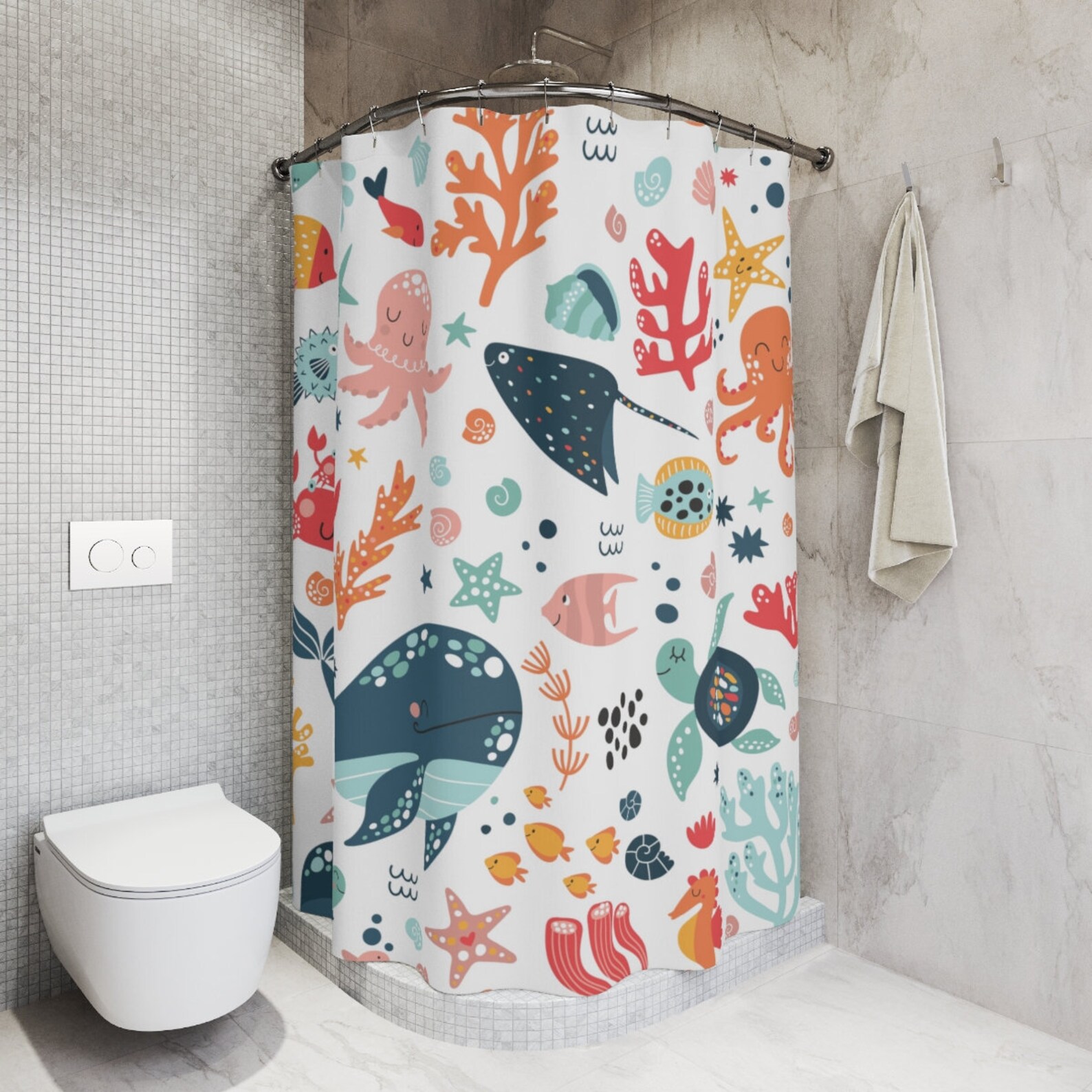 Ocean Shower Curtain Kids Shower Curtain Cute Shower Curtain Etsy