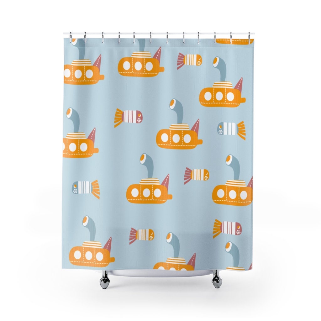 Yellow Submarines Shower Curtain Kids Shower Curtain Cute Shower