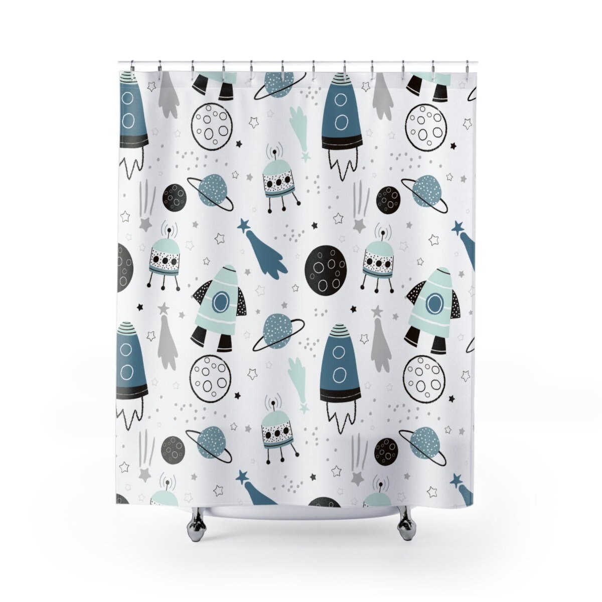 Space Shower Curtain Kids Shower Curtain Boy Shower Curtain Etsy