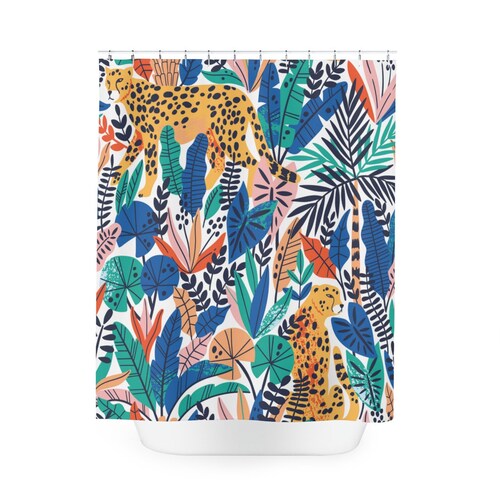 Animal Print Shower Curtain Grey Bathroom Decor Leopard Print Etsy