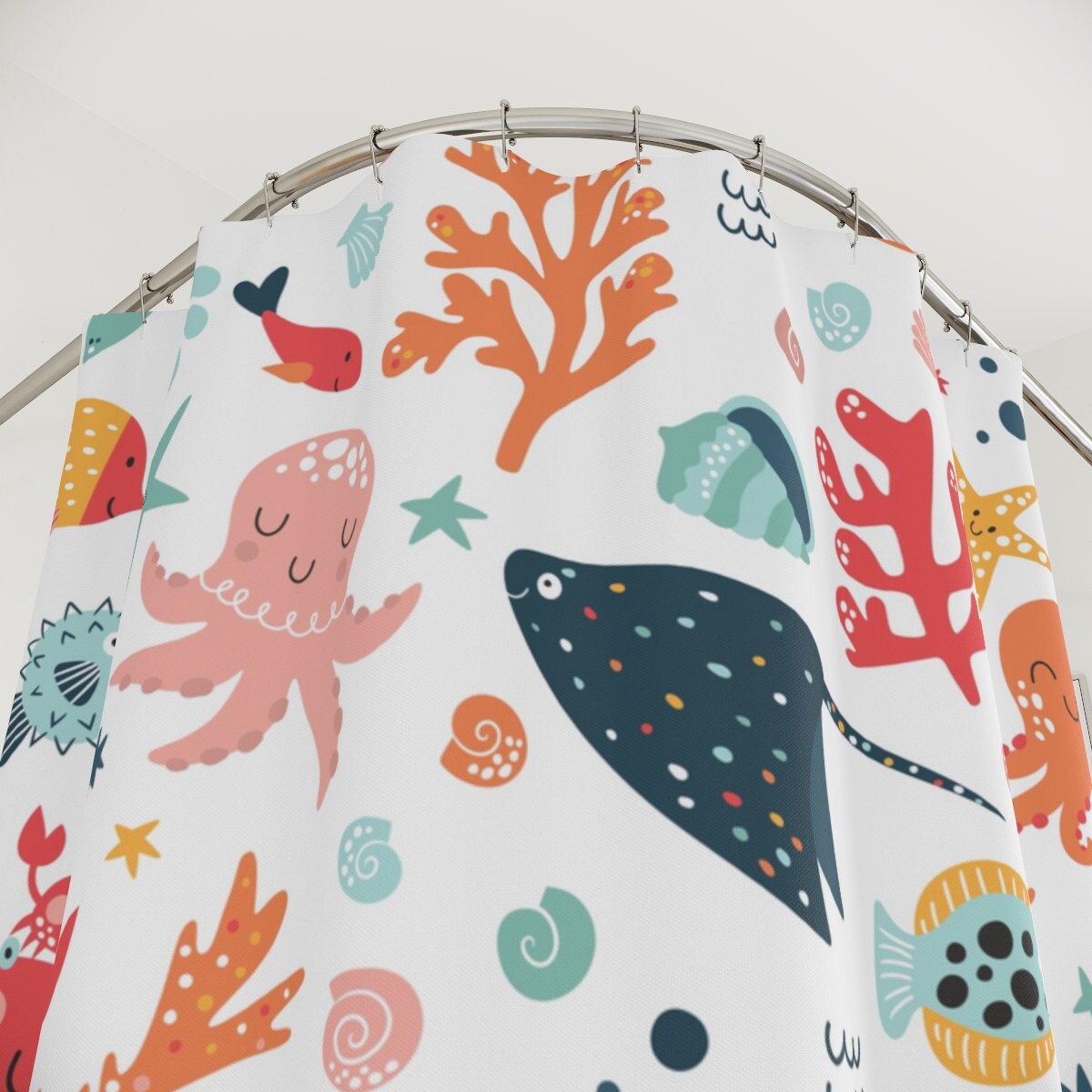 Ocean Shower Curtain Kids Shower Curtain Cute Shower Curtain Etsy
