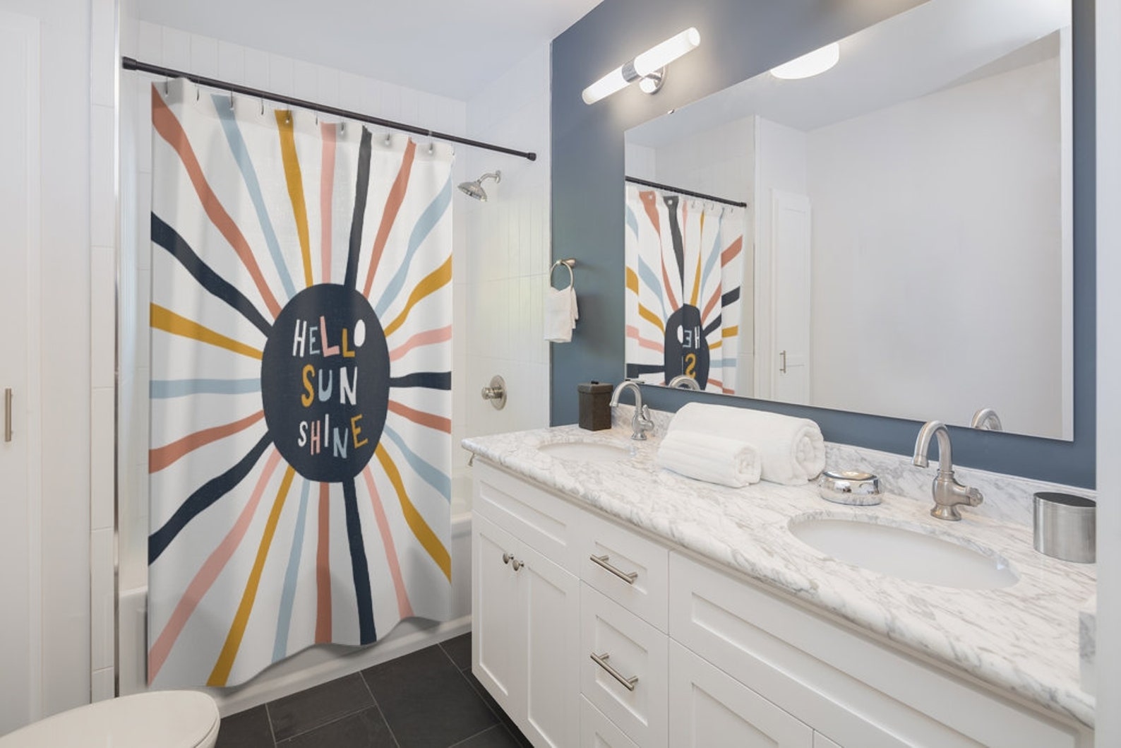 Hello Sunshine Shower Curtain Kids Shower Curtain Cute Shower Etsy