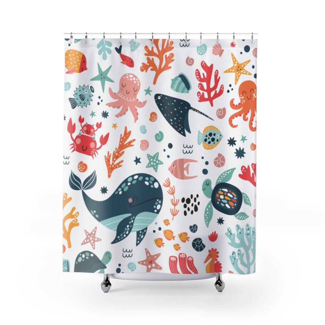 Ocean Shower Curtain Kids Shower Curtain Cute Shower Curtain Etsy