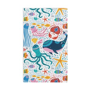 Ocean animals Hand Towel kids bathrom decor sea life pattern cute nautical small bath towels colorful fishes octopus whale marine pattern