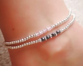 Silver anklet with rose quartz or hematite beads