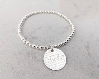 Sterling Silver Mother Beaded Stretch Charm Bracelet | Birthday Gifts For Mum | Birthday Gifts For Women And Ladies