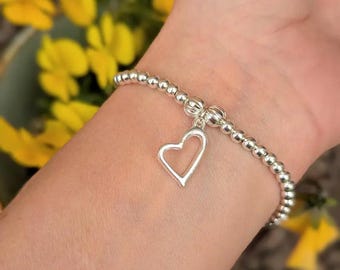Braccialetto Dell'Amicizia Con Perline A Cuore - Elastico E Regolabile In Acciaio Inossidabile Argento - Regalo Per Migliore Amica, Fidanzata, Sorella - 2