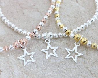 Sterling Silver Star Beaded Bracelet | Sterling Silver Jewellery | Gift for Women and Ladies | Gift For Her