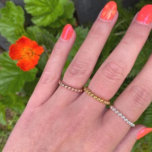 Sterling Silver, Gold Vermeil, Rose Gold Vermeil Beaded Stretch Stacking Ring