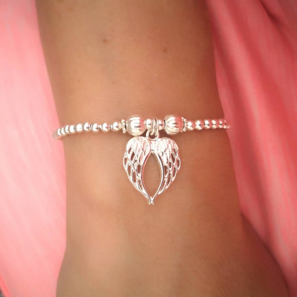 Angel Wings Silver Stretch Anklet or Bracelet | Gifts for Women | Angel Wings Jewellery | Memorial & Sentimental Jewellery | Gifts For Her