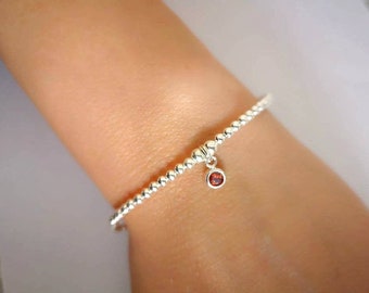 Sterling Silver July Ruby Birthstone Beaded Bracelet or Earrings | July Birthday Gift for Ladies & Women | FREE Personalised Message Card