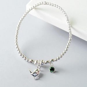 Sterling Silver Robin Stretch Bracelet - Bird Gift Jewellery