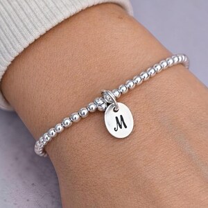 Personalised Sterling Silver Initial Bracelet, Name Beaded Bracelet for Her