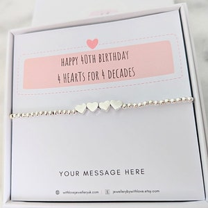 20th | 30th | 40th | 50th | 60th | 70th | 80th Silver Hearts Birthday Bracelet | Birthday Gifts for Women | FREE Personalised Message Card