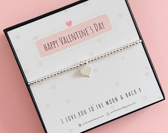 Valentines Day Sterling Silver Love Heart Bracelet | Valentines Gift for Women | Valentines Bracelet | FREE Personalised Message Card
