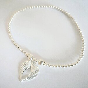 Silver Beaded Angel Wings Stretch Anklet or Bracelet – Dainty Spiritual Jewelry Gift for Her image 7