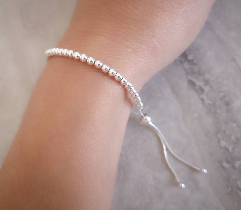 Silver Ball Slider Bracelet Sterling Silver Bead and Chain Etsy UK
