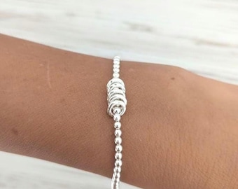 Sterling Silver 50th Birthday Bracelet, Hammered Rings, Milestone Gift for Her