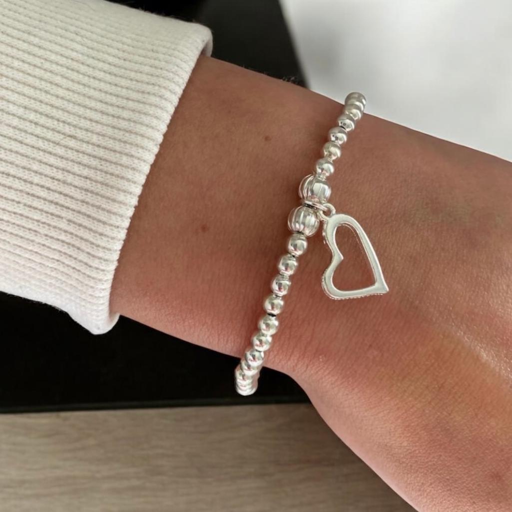 Braccialetto Elastico Con Perle Naturali A Forma Di Cuore E Zirconi, Gioiello Simbolo D'Amore, 18.5cm, YA4767