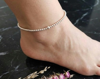 Silver Beaded Stretch Anklet: Ankle Bracelet for Women