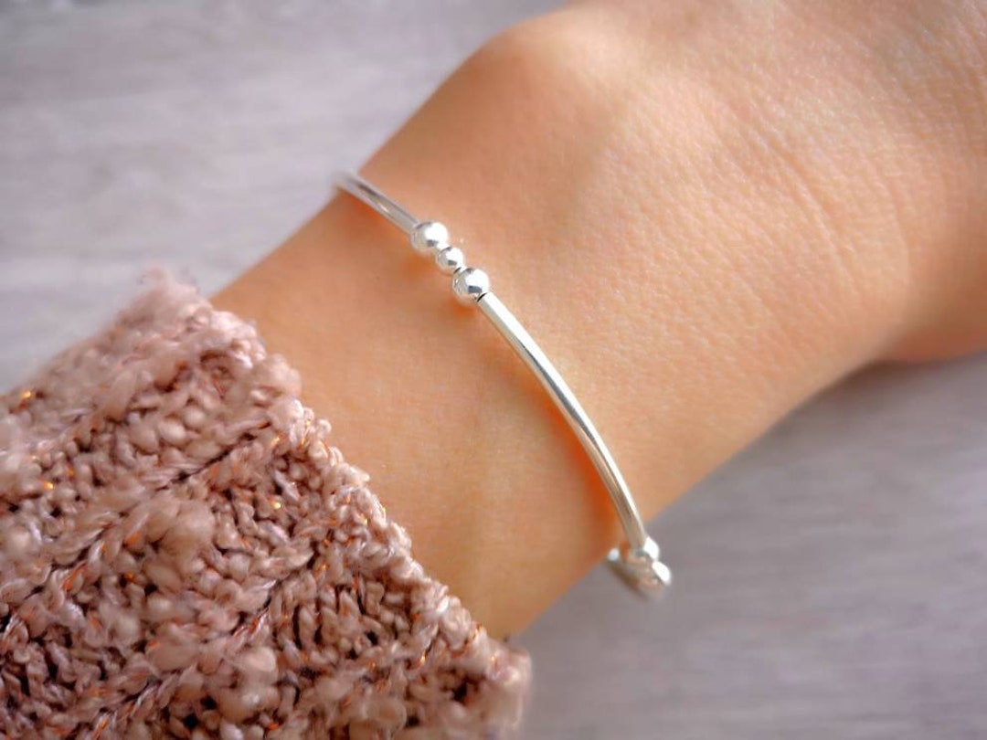 Buy Sterling Silver Noodle Bead Stretch Bangle Bracelet Online in India 